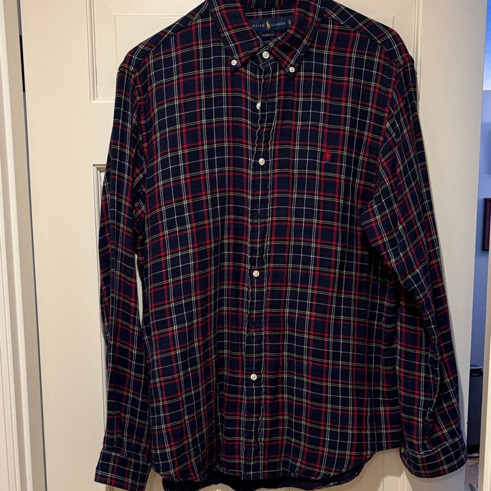 Ralph Lauren Navy and Red Plaid Lined Button Down Shirt